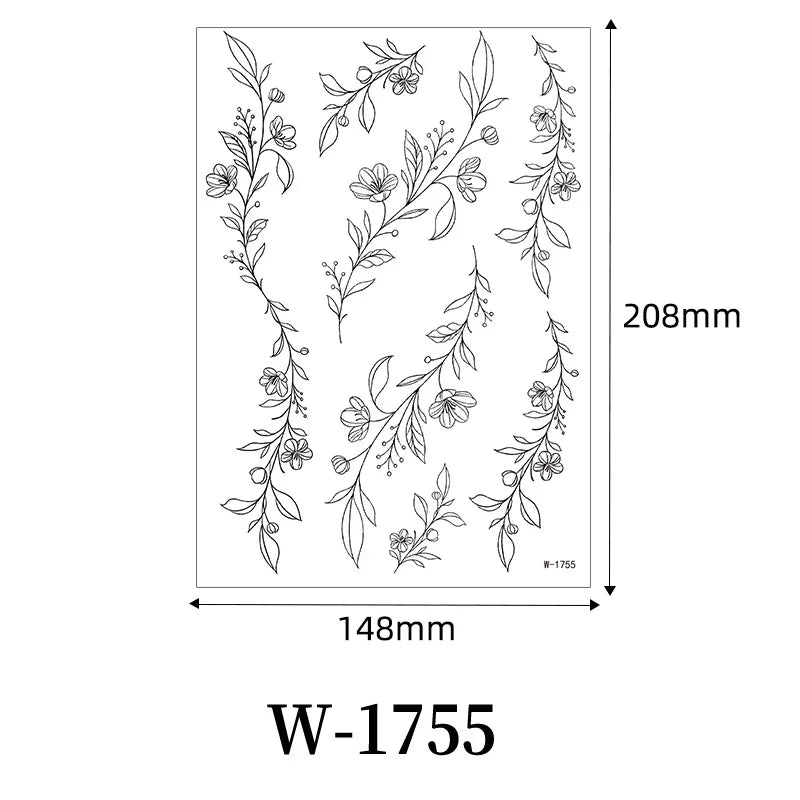 Waterproof Black Flower Tattoo Stickers for Women Leaf Floral Temporary Tattoos for Hand Arm Leg Body Art Decor Fake Tattoo