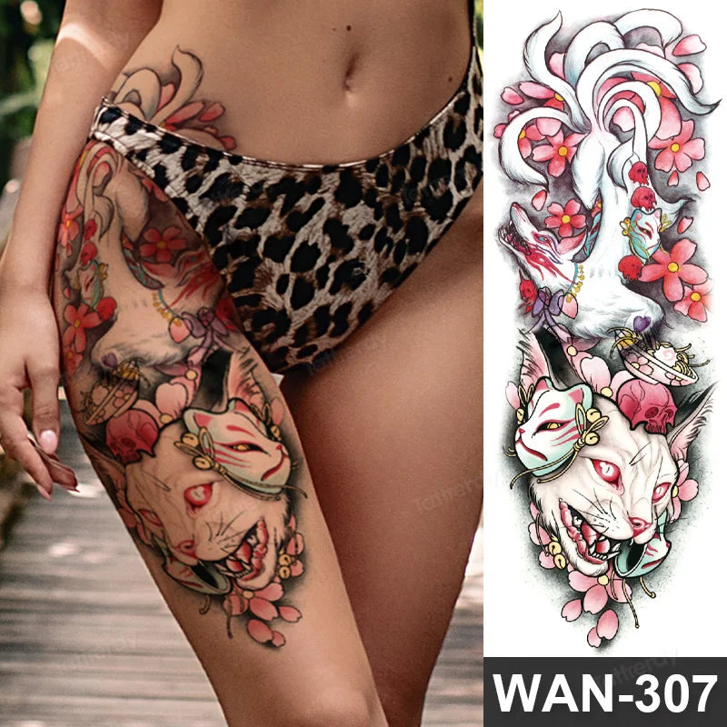 Large Arm Sleeve Tattoo Waterproof Temporary Tattoo Full Arm Body Art Stickers Women Adult Man Tattoo Wolf Lion Head Rose Flower