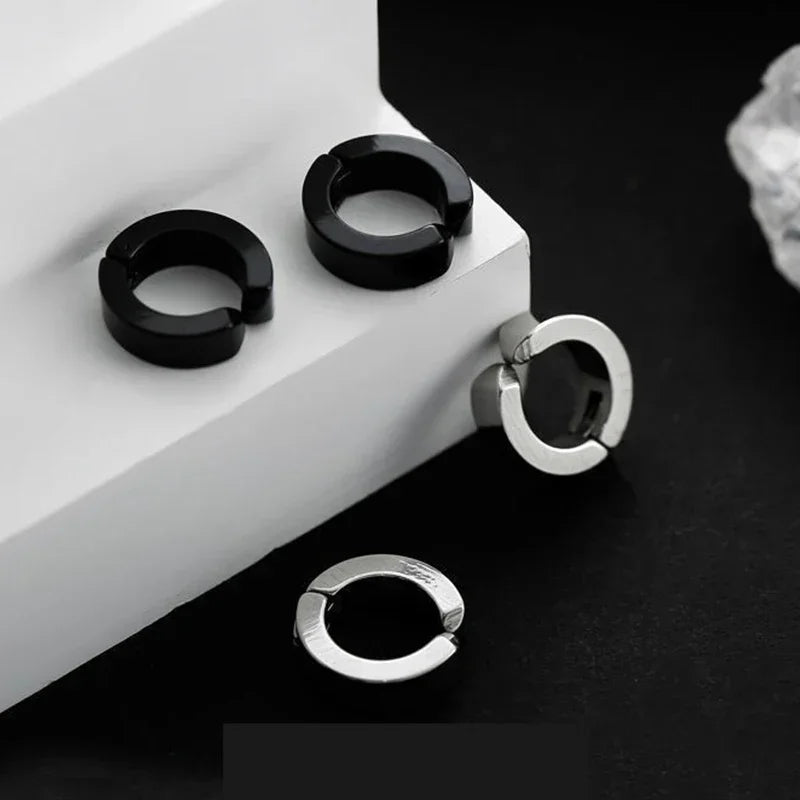 1 pairs No Piercing Earrings Stainless Steel Clip-on Fake Earring Round Ear Clip For Women Men Punk Party Fashion Sexy Jewelry