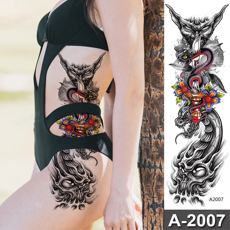Large Arm Sleeve Tattoo Waterproof Temporary Tattoo Full Arm Body Art Stickers Women Adult Man Tattoo Wolf Lion Head Rose Flower
