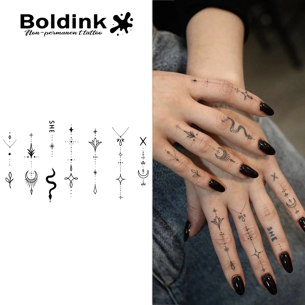 Finger New Technology Magic Waterproof Semi Permanent Sticker. Features Delicate Line Patterns Like Snakes, Moons, Stars & Flowe