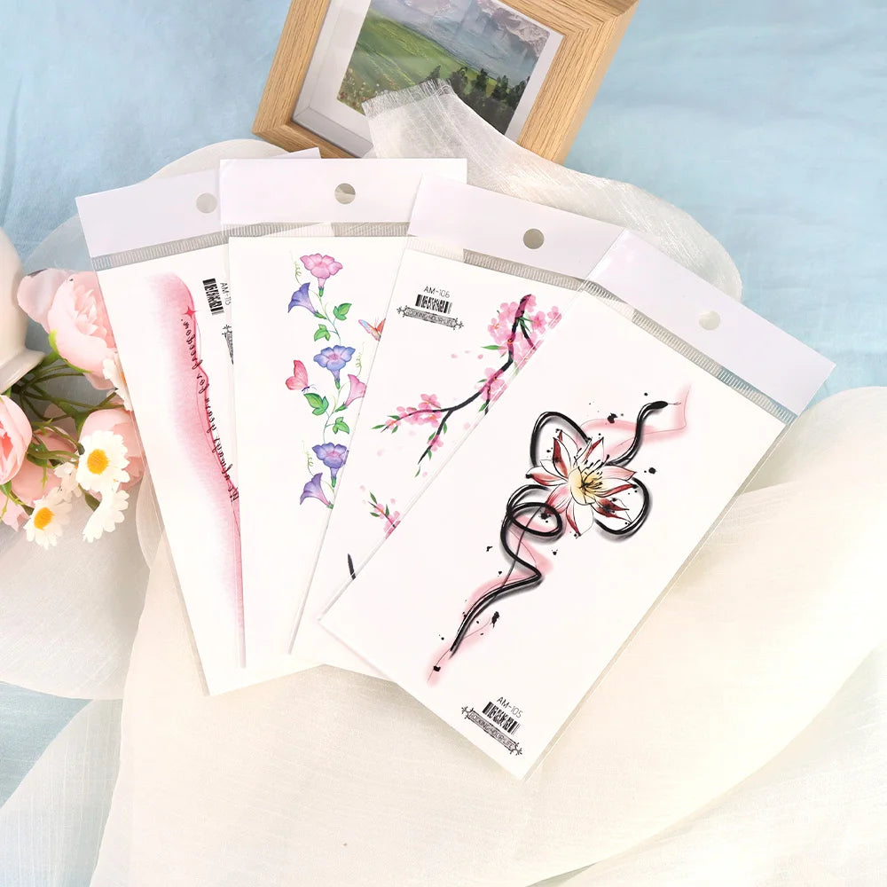 6Sheets  Latest Realistic Colorful Temporary Tattoos Body Art Flower Shoulder Neck Hands Arm Temporary Tattoos for Women Girls