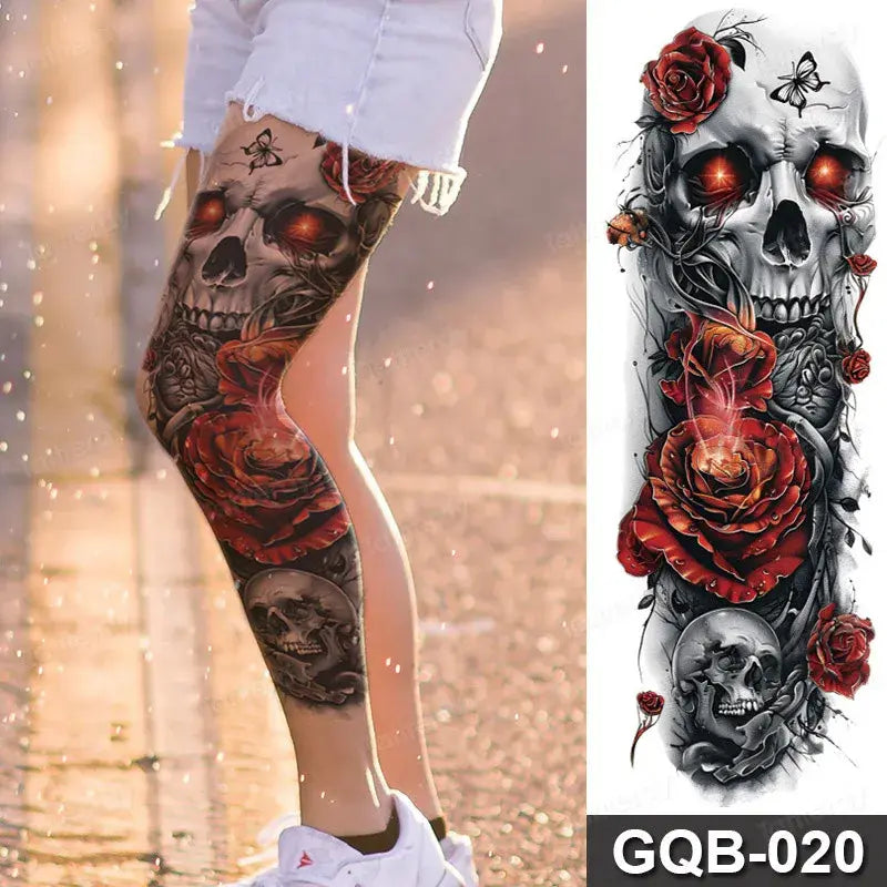 Rose Peony Flower Temporary Tattoo Full Arm Sleeve Leg Thigh Waist Women Body Art Waterproof Tattoo Stickers Large Size 48*17Cm
