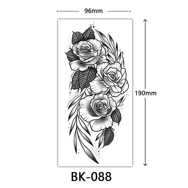 Black Large Flower False Tattoo Sticker For Women Rose Peony Temporary DIY Water Transfer Tattoos Girls Hand Back Body Art