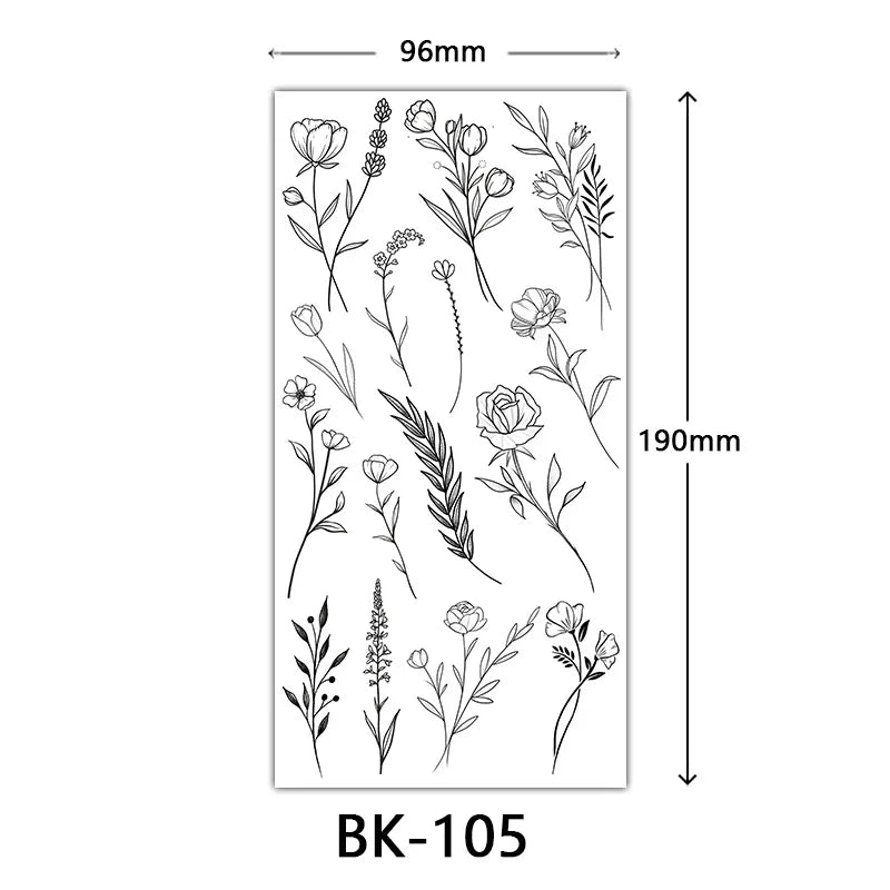 Black Large Flower False Tattoo Sticker For Women Rose Peony Temporary DIY Water Transfer Tattoos Girls Hand Back Body Art