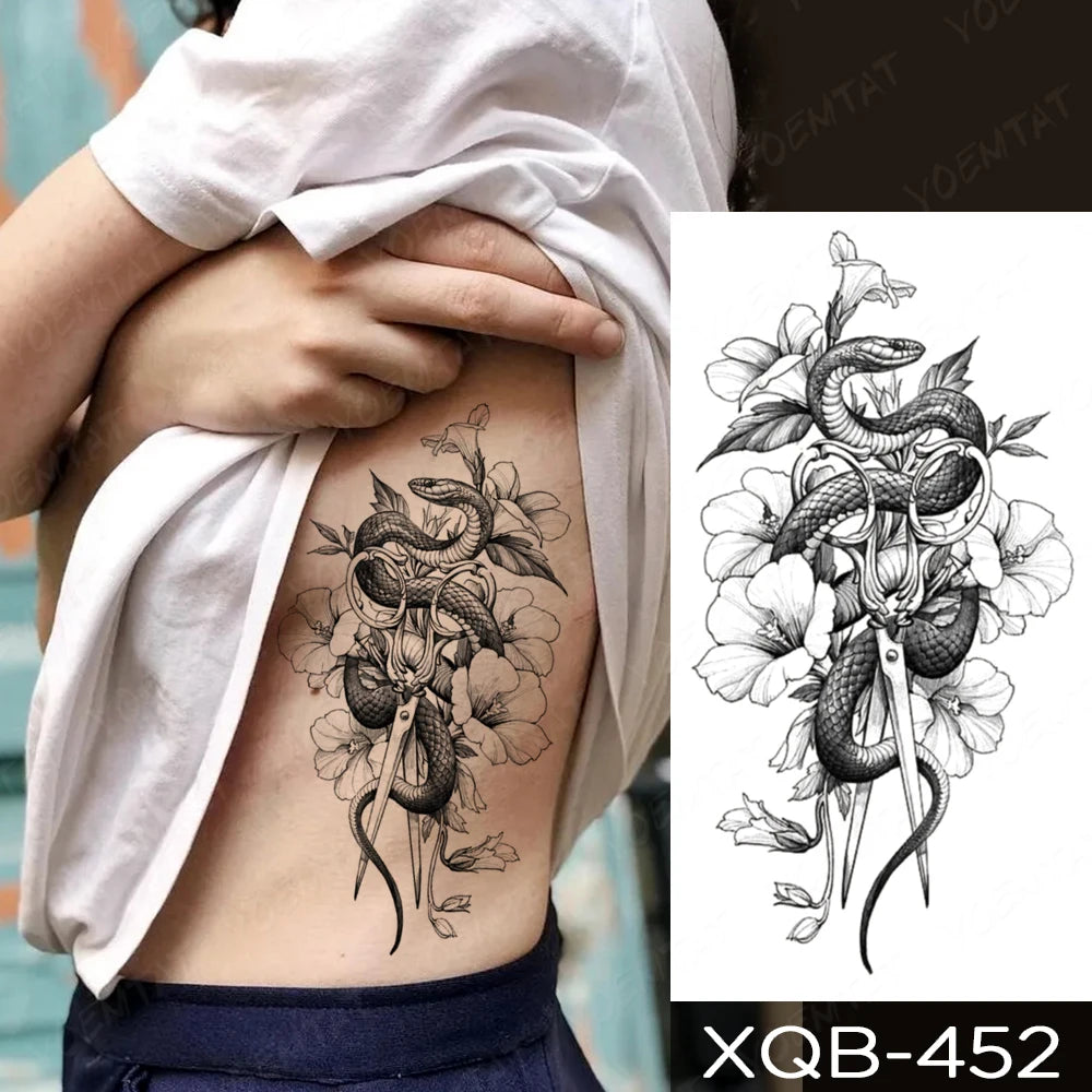 Waterproof Temporary Tattoo Sticker Dragon Snake Rose Flower Dark Style Totem Sexy Body Art Arm Fake Tattoos Sleeve Women Men