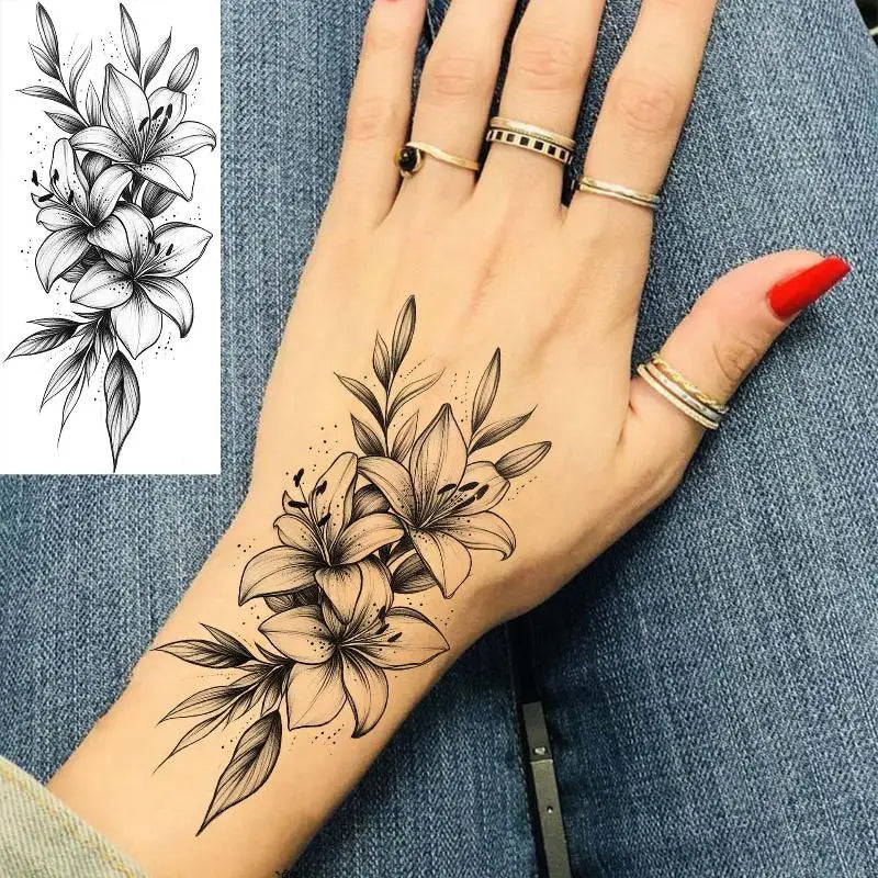 New 1 Sheet Flower Temporary Tattoo,Lasts To 15 Days Waterproof Semi Permanent Sticker,For Women's Holiday Parties