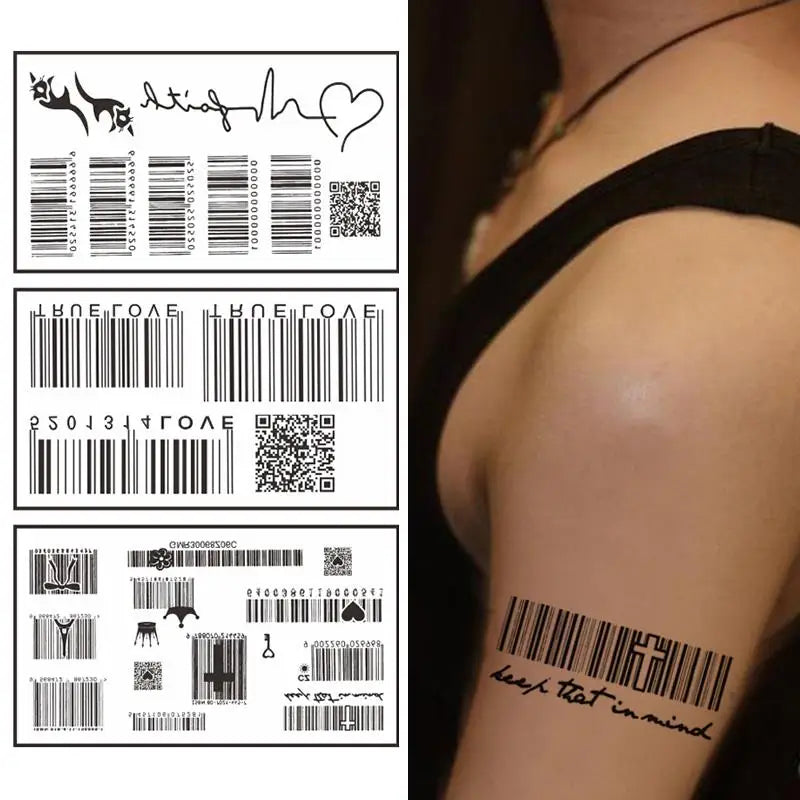 Waterproof Love Barcode Pattern Temporary Tattoos For Women Men Hand Arm Body Disposable Tattoo Individuality Barcode Body Art
