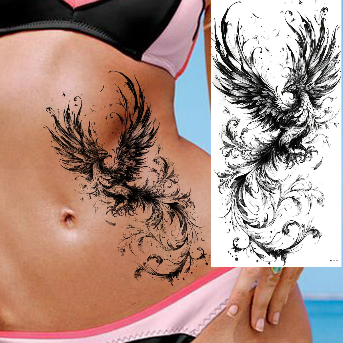 1 Sheet Snake With Rose Flowers Temporary Tattoos For Women Girls Waterproof Realistic Fake Tattoos Long Lasting Arm Leg Sticker