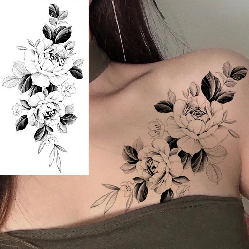 Temporary Rose Flower Skin Tattoo Stickers Removable Blossom Flase Tattoos for Apart Arm and Shoulder Neck Back Flower Tattoos