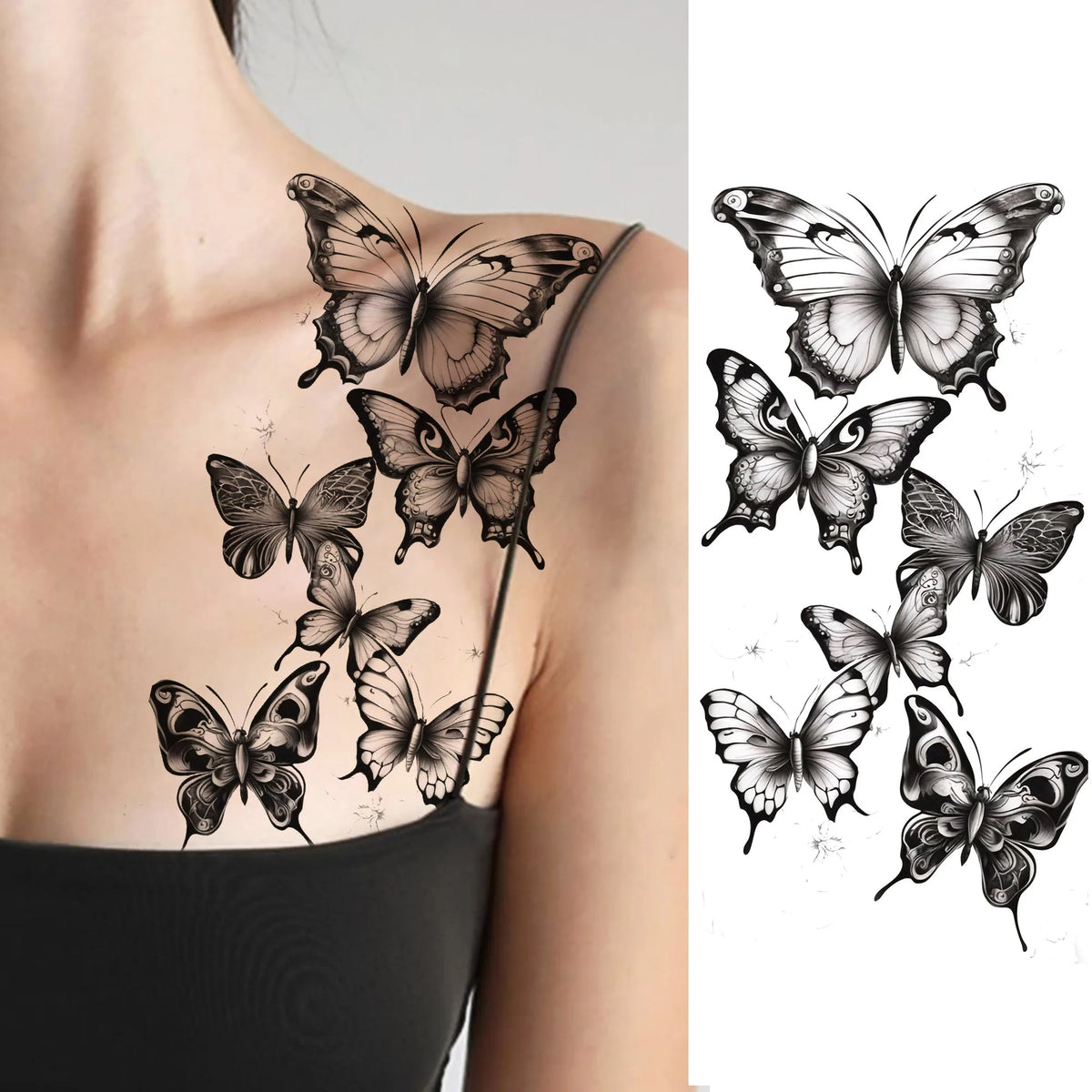1 Sheet Waterproof Beautiful Butterfly Flowers Temporary Tattoos For Women Girls Tatoos Realistic Fake Tattoos Body Art Stickers