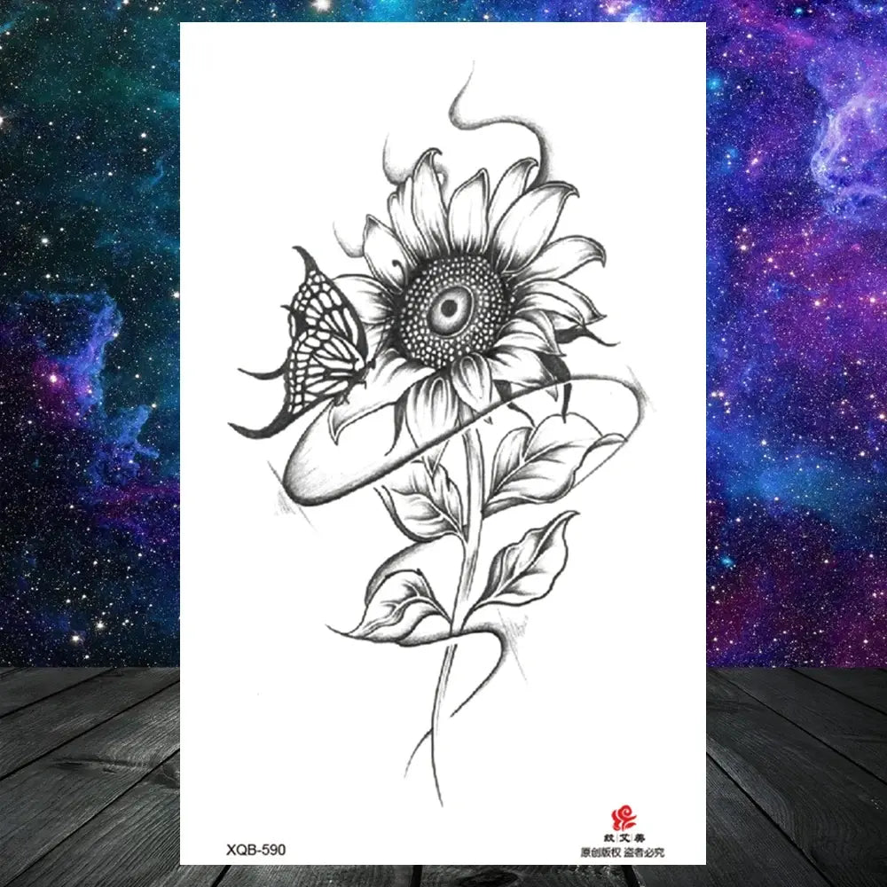 Lotus Flower Temporary Tattoo For Women Girls Snake Peony Lily Rose Chains Tattoos Sticker Black Blossom Fake Transferable Tatoo