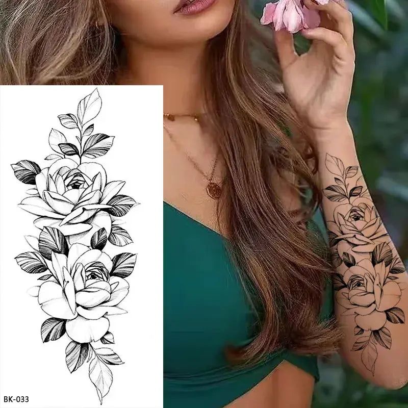 Temporary Rose Flower Skin Tattoo Stickers Removable Blossom Flase Tattoos for Apart Arm and Shoulder Neck Back Flower Tattoos