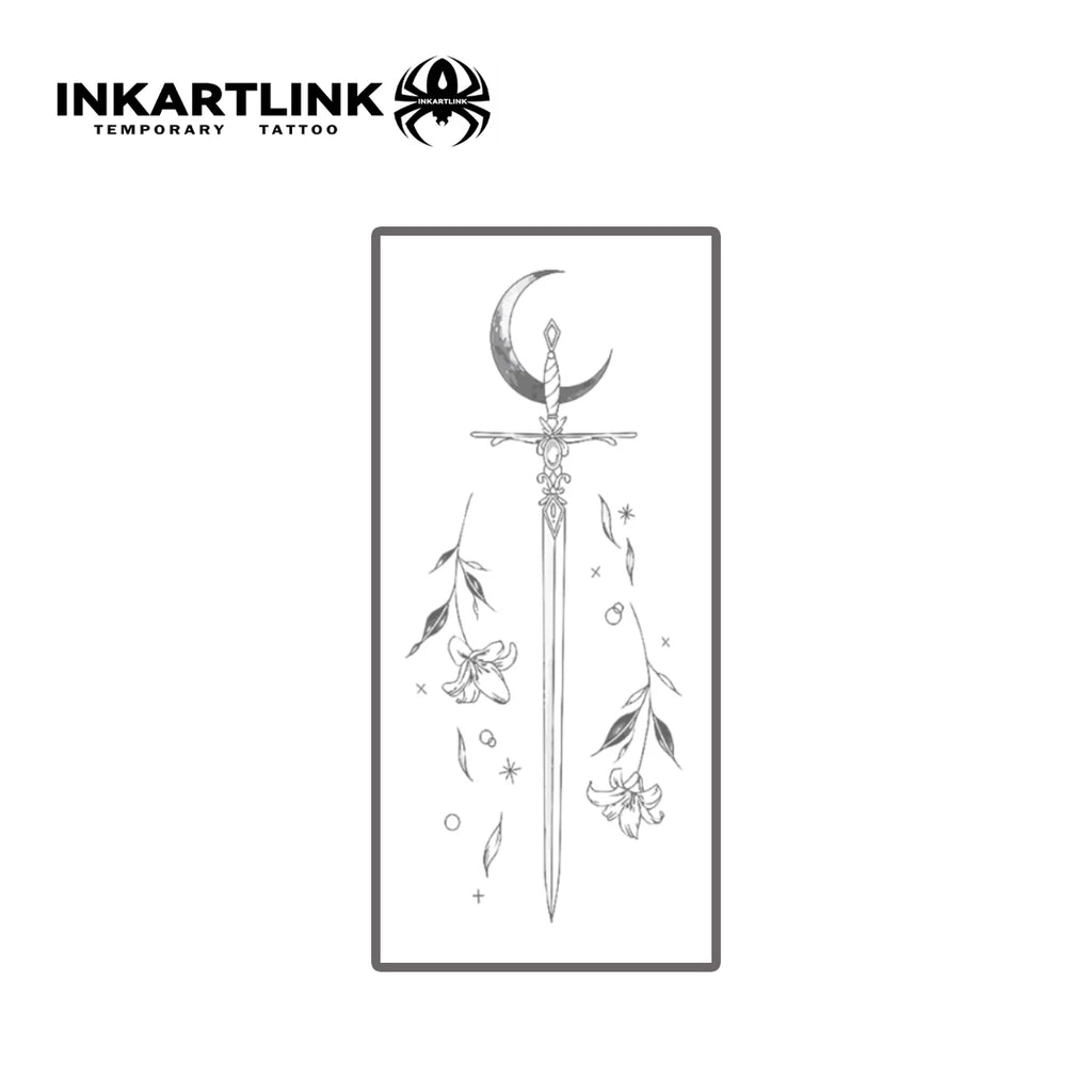 Moon Sword temporary tattoo sticker, waterproof magic tattoo, lasts to 15 days fake tattoo, semi permanent tattoo