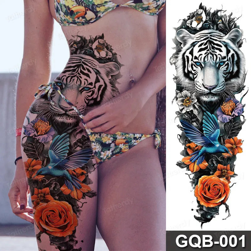 Rose Peony Flower Temporary Tattoo Full Arm Sleeve Leg Thigh Waist Women Body Art Waterproof Tattoo Stickers Large Size 48*17Cm
