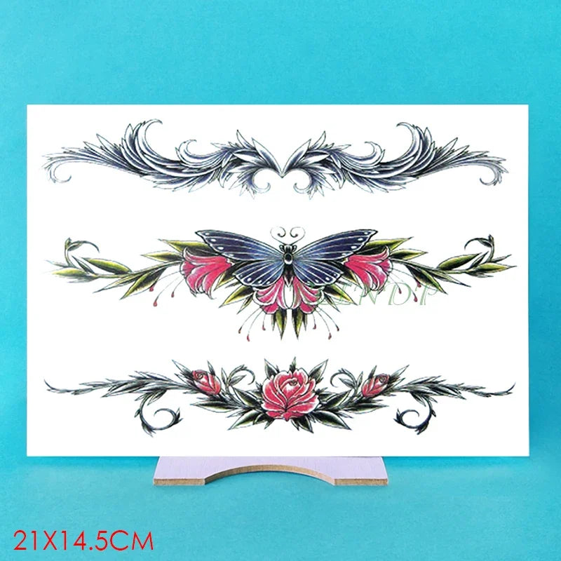 Waterproof Temporary Tattoo Sticker Butterfly Flower wing fake tatto flash tatoo tatouage temporaire waist chest for women girl