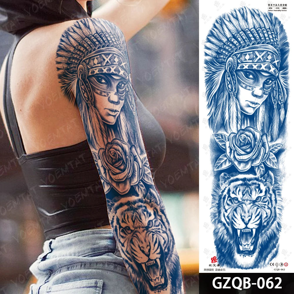 Semi-Permanent Herbal Large Arm Tatto Skull Crown Rose Waterproof Temporary Tattoo Stickers Ink Lasting Fake Tattoos Women Men