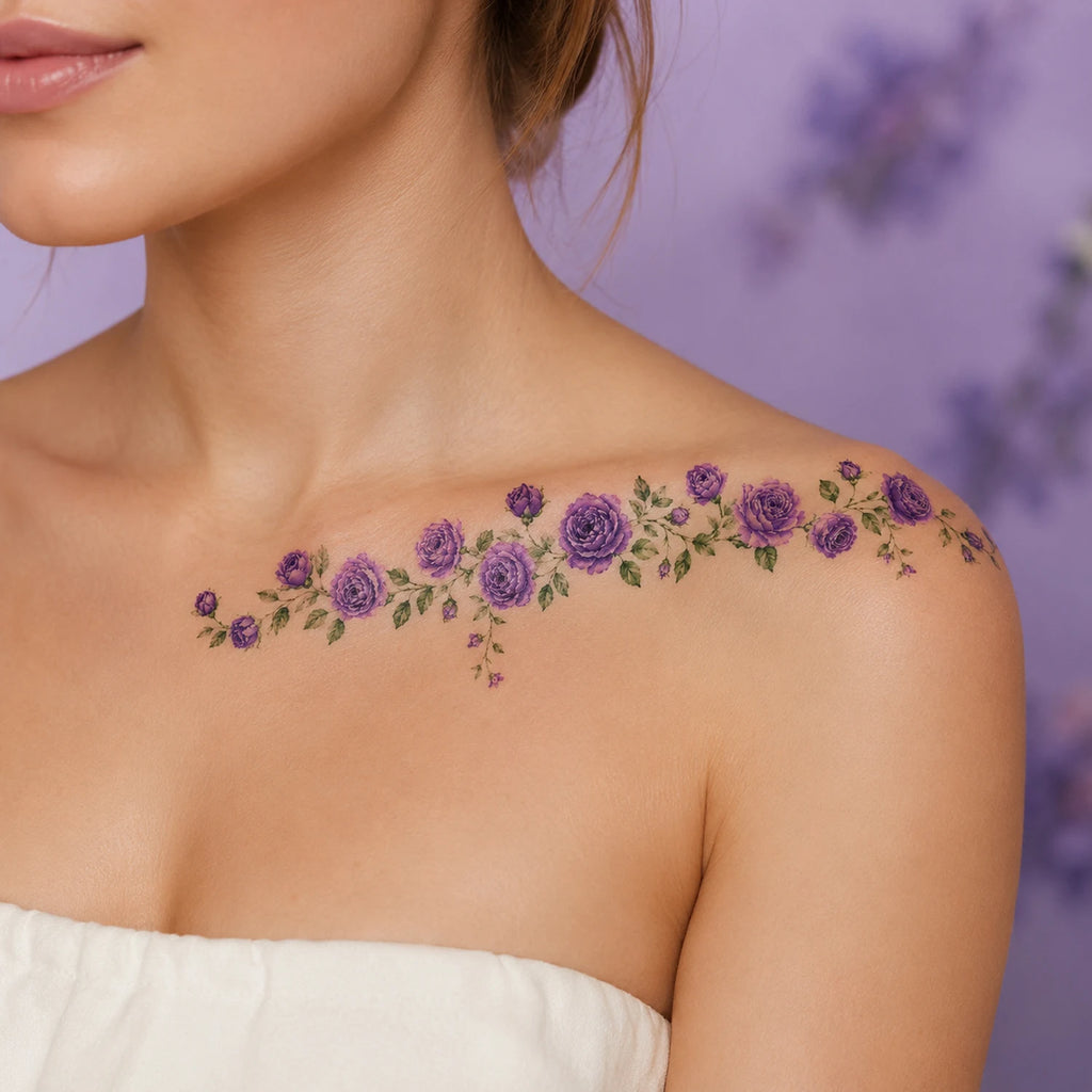 8 Sheets of Large, Rose Vine Plant Temporary Tattoos for Women - Long-Lasting Arm Tattoos, Body Stickers for Face, Arm, Chest, W