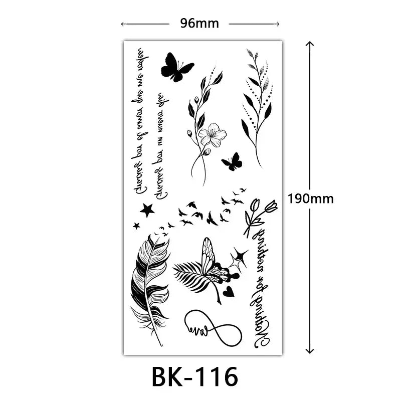 Black Large Flower False Tattoo Sticker For Women Rose Peony Temporary DIY Water Transfer Tattoos Girls Hand Back Body Art