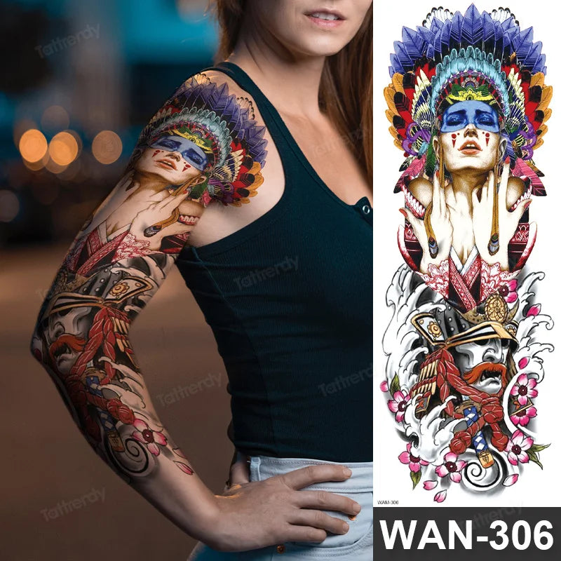 Large Arm Sleeve Tattoo Waterproof Temporary Tattoo Full Arm Body Art Stickers Women Adult Man Tattoo Wolf Lion Head Rose Flower