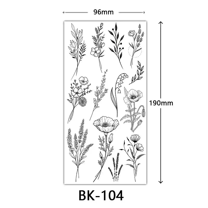 Black Large Flower False Tattoo Sticker For Women Rose Peony Temporary DIY Water Transfer Tattoos Girls Hand Back Body Art