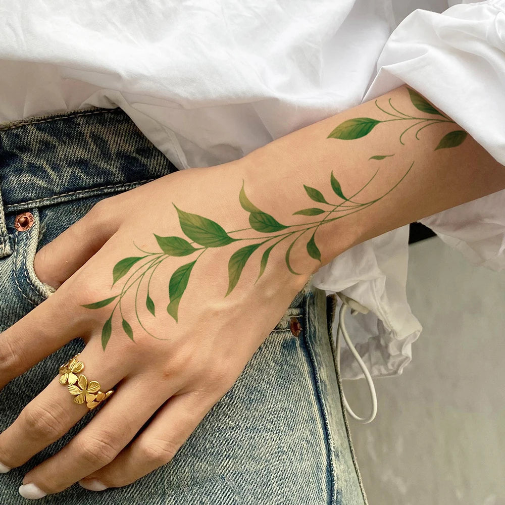1 Sheet Flower Leaf Temporary Tattoos for Women Floral Hand Tattoo Body Art Fake Tattoo Waterproof
