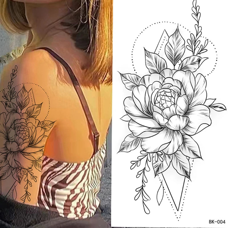 Temporary Rose Flower Skin Tattoo Stickers Removable Blossom Flase Tattoos for Apart Arm and Shoulder Neck Back Flower Tattoos