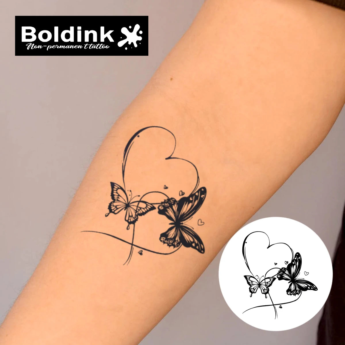 Boldink Butterflies and Heart Temporary Tattoo,Lasts To 15 Days New Technology Magic Waterproof Semi Permanent Sticker.
