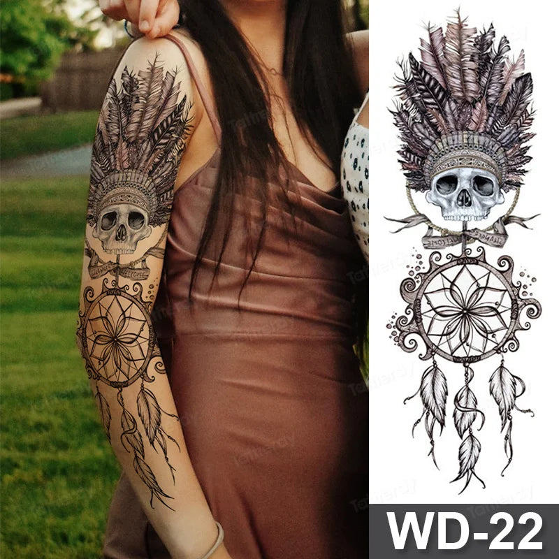 Large Arm Sleeve Tattoo Waterproof Temporary Tattoo Full Arm Body Art Stickers Women Adult Man Tattoo Wolf Lion Head Rose Flower