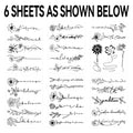 6 Sheets Semi-Permanent Temporary Tattoos for Women Long Line Flower Words Tattoos for Adult 100% Plant-Based Ink Waterproof