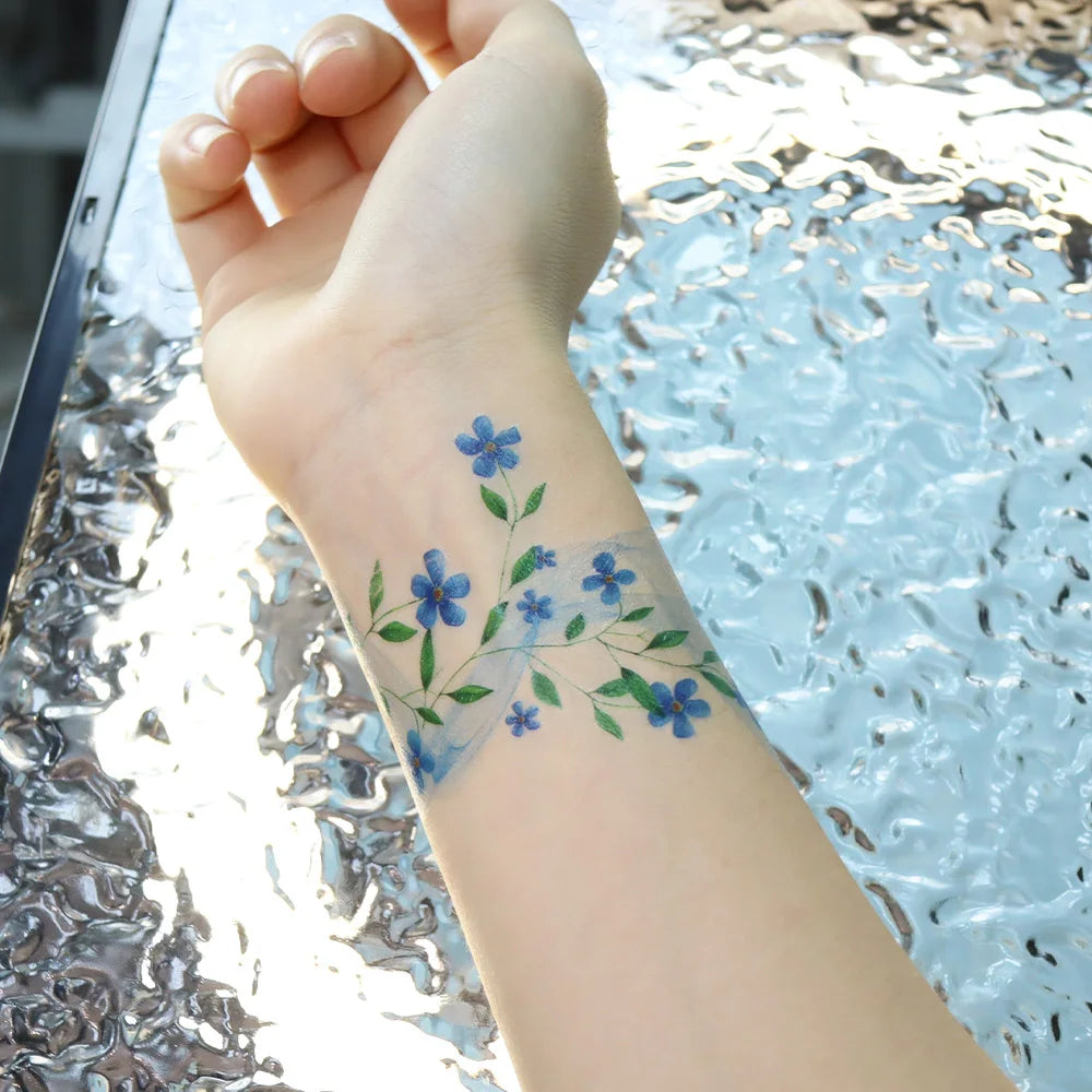6 Sheets Flowers Temporary Tattoos Purple Lavender Clavicle Chest Tattoo Stickers For Women Body Wrist Waterproof Fake Tattoo
