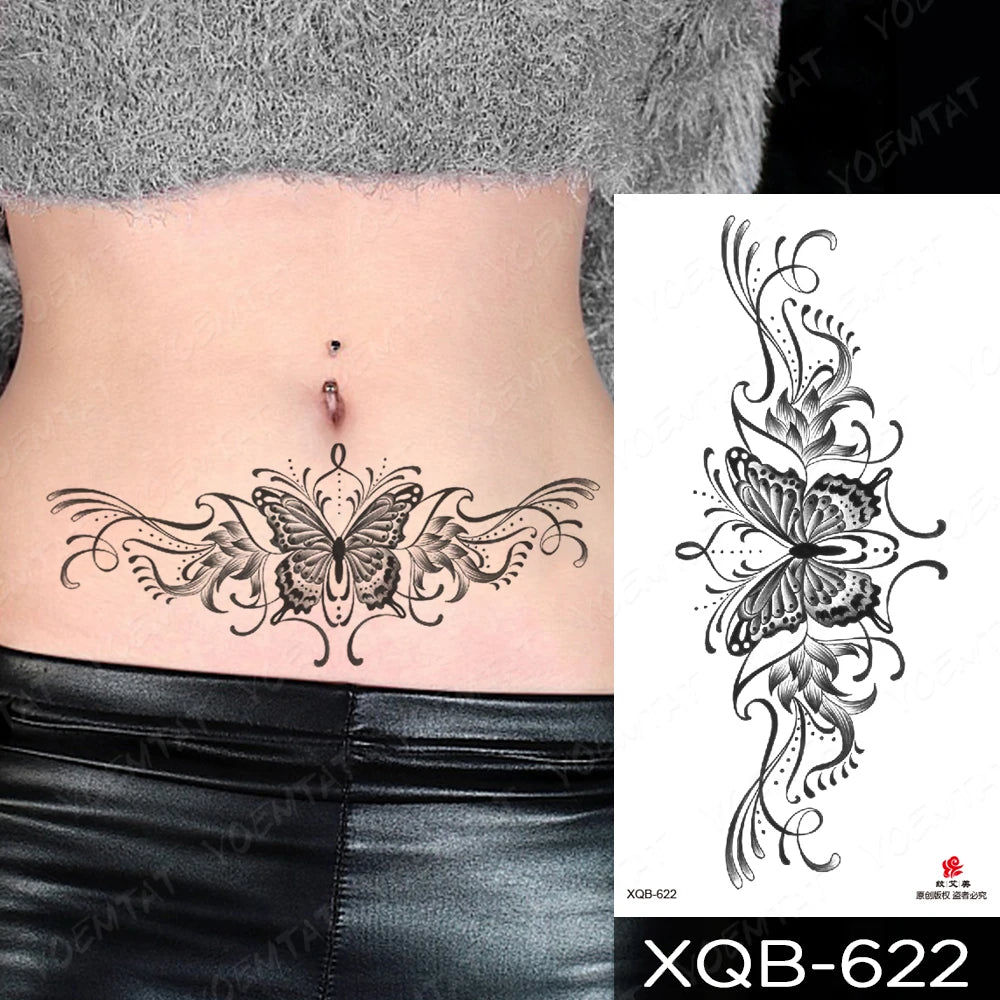 Waterproof Temporary Tattoo Sticker Butterfly Flower Totem Flash Tatto Y2k Style Body Art Arm Leg Waist Fake Tatoo Men Women