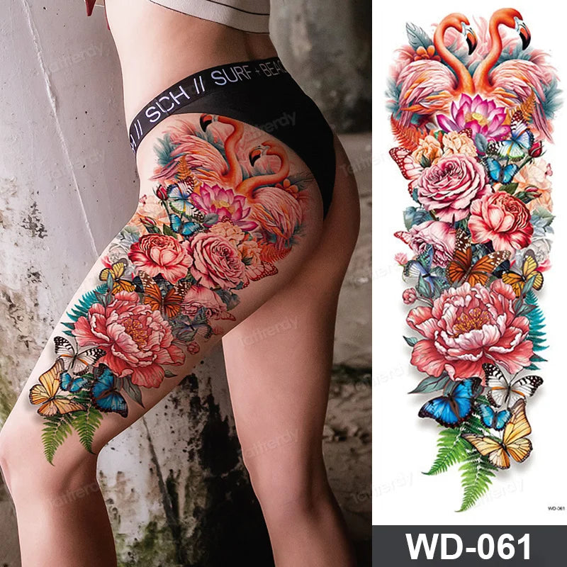 Large Arm Sleeve Tattoo Waterproof Temporary Tattoo Full Arm Body Art Stickers Women Adult Man Tattoo Wolf Lion Head Rose Flower