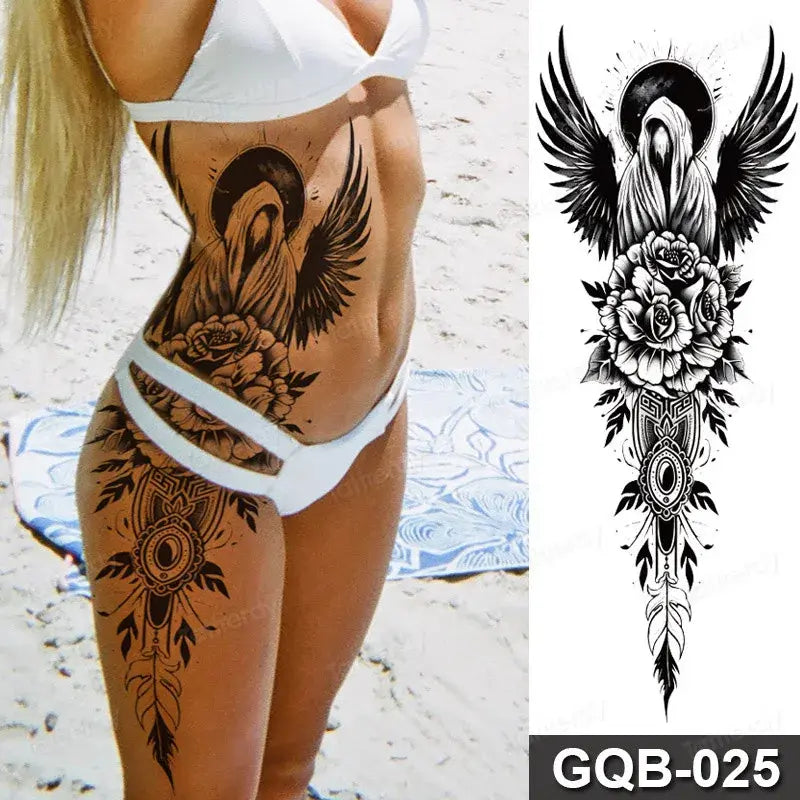 Rose Peony Flower Temporary Tattoo Full Arm Sleeve Leg Thigh Waist Women Body Art Waterproof Tattoo Stickers Large Size 48*17Cm