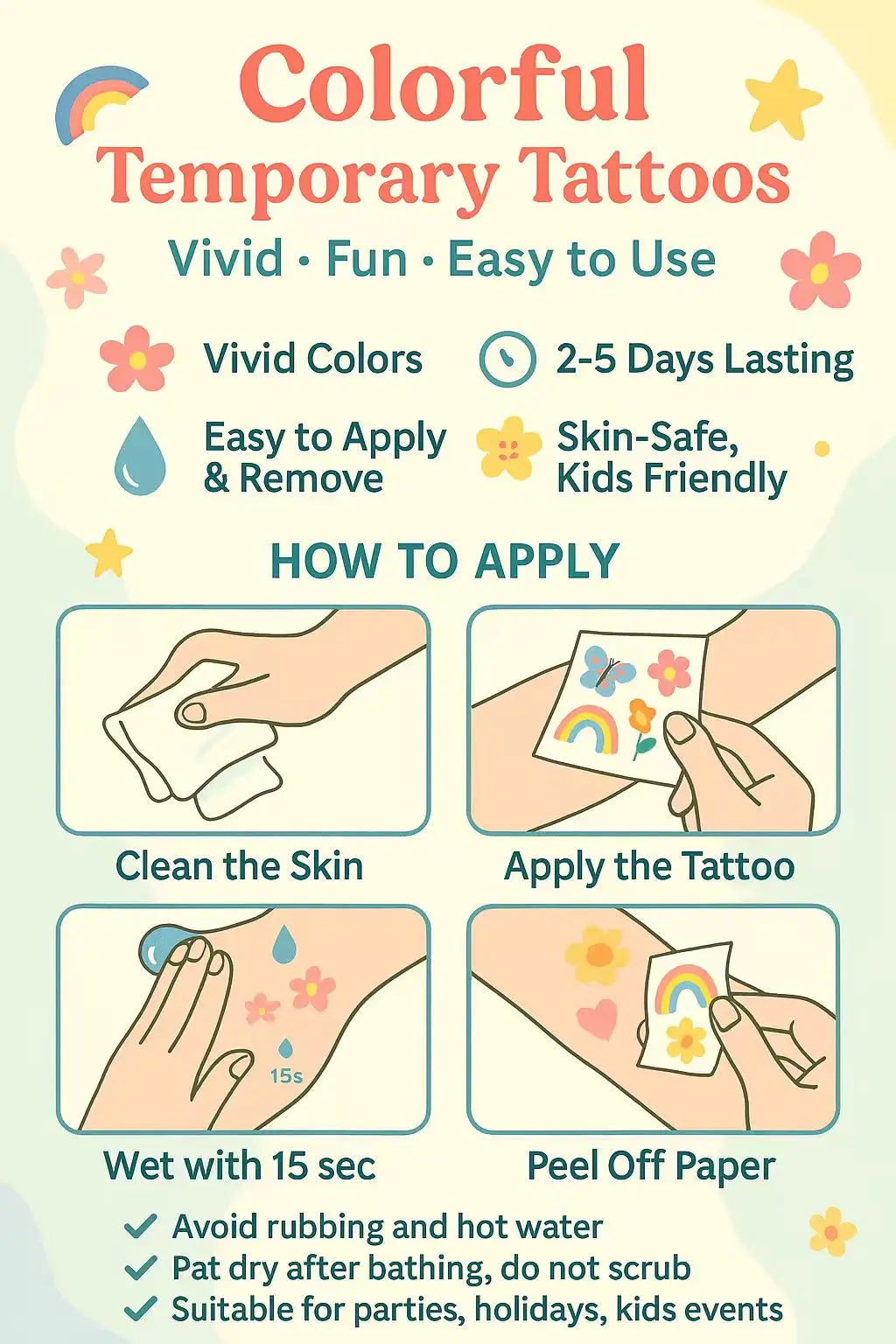 INKARTLINK Temporary Tattoo Stickers Hand Drawing Waterproof Color Printing Temporary Tattoo Party Supplies DIY Stickers