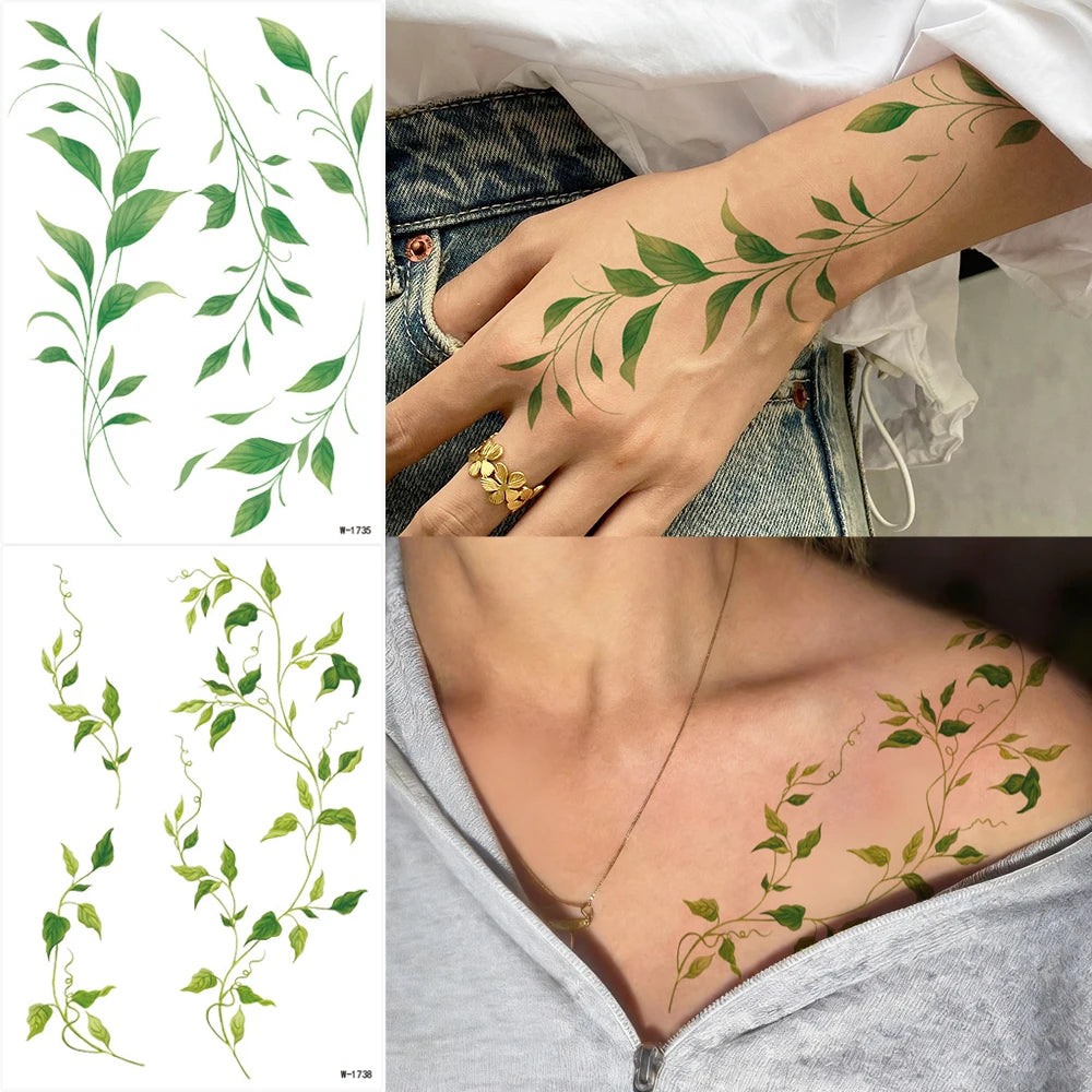 1 Sheet Flower Leaf Temporary Tattoos for Women Floral Hand Tattoo Body Art Fake Tattoo Waterproof