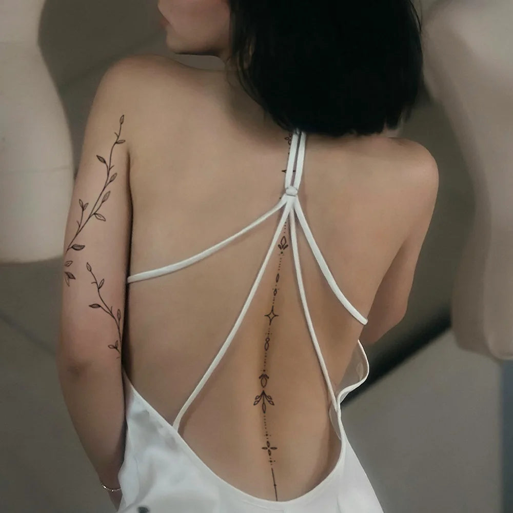 6Pcs Sexy Line Flower Tattoo Stickers, Simple Black Style Flower Temporary Tattoos, Waist, Back, Legs, Body Art Waterproof Tatto