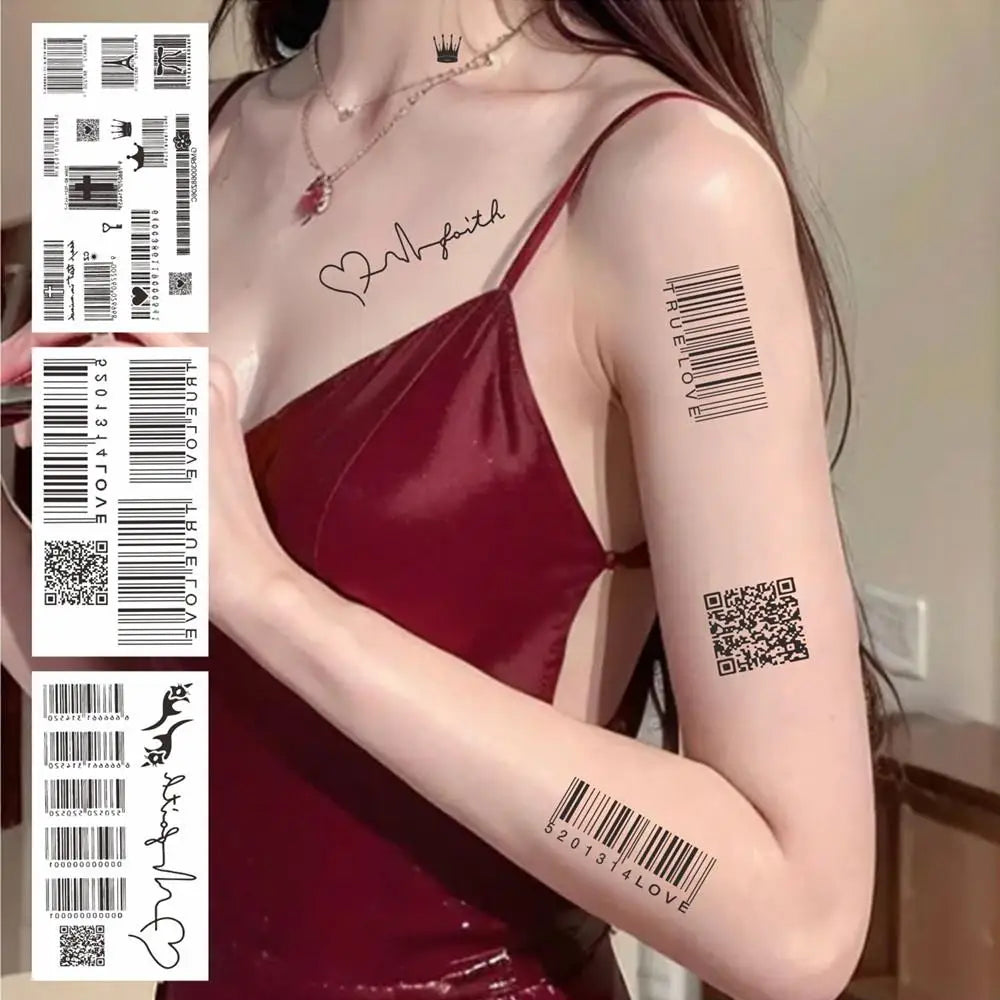 Waterproof Love Barcode Pattern Temporary Tattoos For Women Men Hand Arm Body Disposable Tattoo Individuality Barcode Body Art