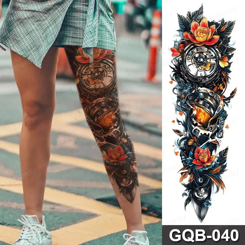 Rose Peony Flower Temporary Tattoo Full Arm Sleeve Leg Thigh Waist Women Body Art Waterproof Tattoo Stickers Large Size 48*17Cm