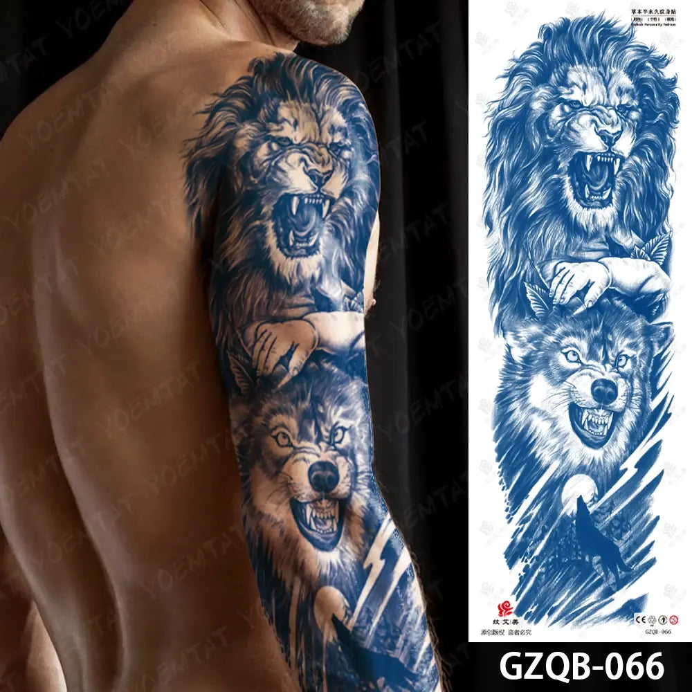 Semi-Permanent Herbal Large Arm Tatto Skull Crown Rose Waterproof Temporary Tattoo Stickers Ink Lasting Fake Tattoos Women Men