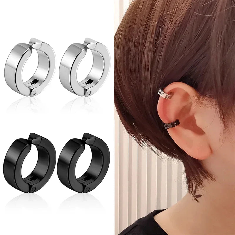 1 pairs No Piercing Earrings Stainless Steel Clip-on Fake Earring Round Ear Clip For Women Men Punk Party Fashion Sexy Jewelry