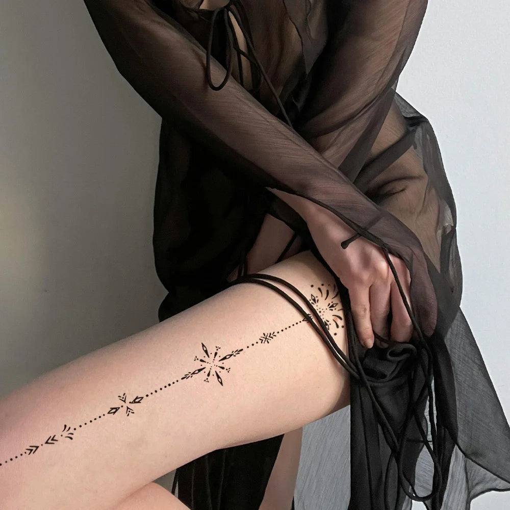 6Pcs Sexy Line Flower Tattoo Stickers, Simple Black Style Flower Temporary Tattoos, Waist, Back, Legs, Body Art Waterproof Tatto