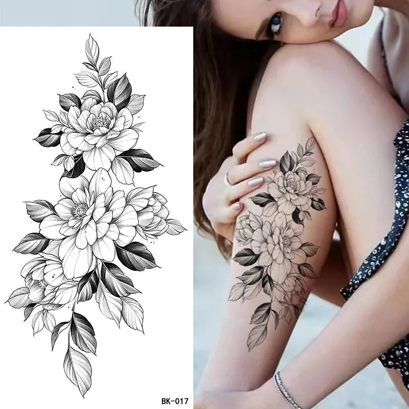 Temporary Rose Flower Skin Tattoo Stickers Removable Blossom Flase Tattoos for Apart Arm and Shoulder Neck Back Flower Tattoos