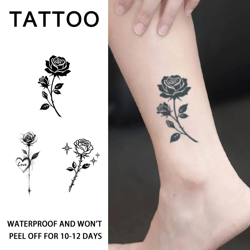 Rose Herbal Temporary Tattoo Stickers, Long-lasting Waterproof for One to Two Weeks, Fake Tattoo for Women, Arm, Neck, Leg