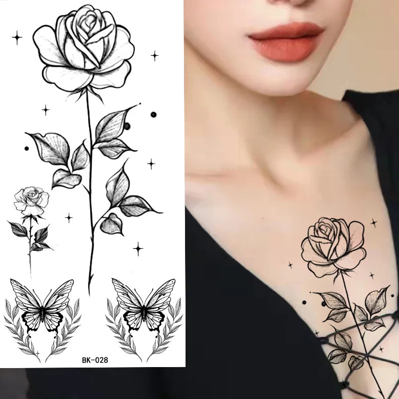 Temporary Rose Flower Skin Tattoo Stickers Removable Blossom Flase Tattoos for Apart Arm and Shoulder Neck Back Flower Tattoos