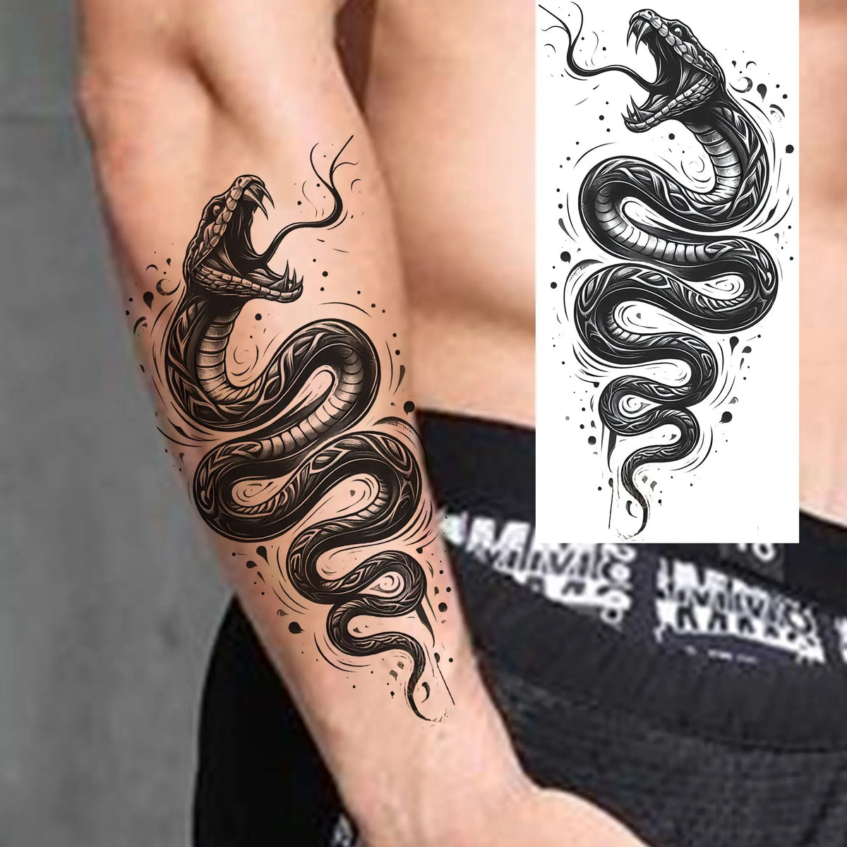 1 Sheet Snake With Rose Flowers Temporary Tattoos For Women Girls Waterproof Realistic Fake Tattoos Long Lasting Arm Leg Sticker