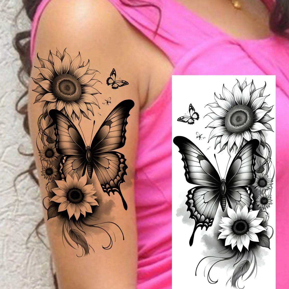 1 Sheet Waterproof Beautiful Butterfly Flowers Temporary Tattoos For Women Girls Tatoos Realistic Fake Tattoos Body Art Stickers