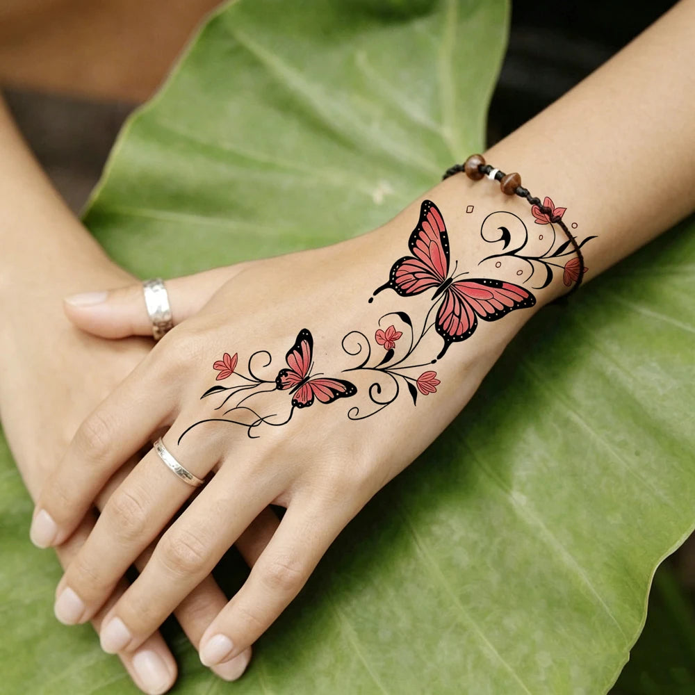 3pcs Butterfly and Flower Tattoo Stickers for Hand Body Art Decor Sexy Temporary Tattoos for Women Men Waterproof Fake Tattoo