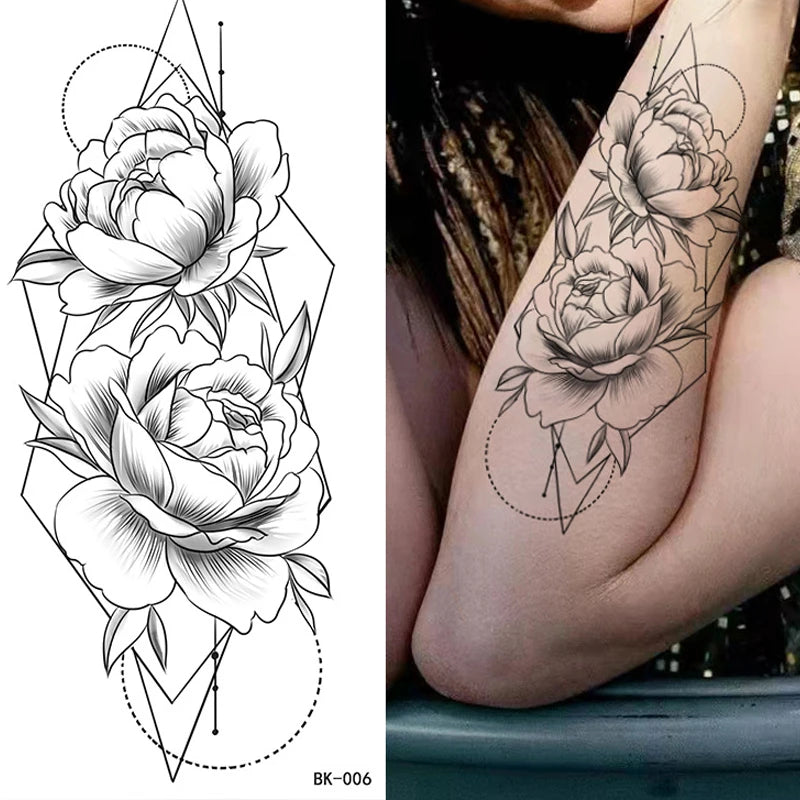 Temporary Rose Flower Skin Tattoo Stickers Removable Blossom Flase Tattoos for Apart Arm and Shoulder Neck Back Flower Tattoos