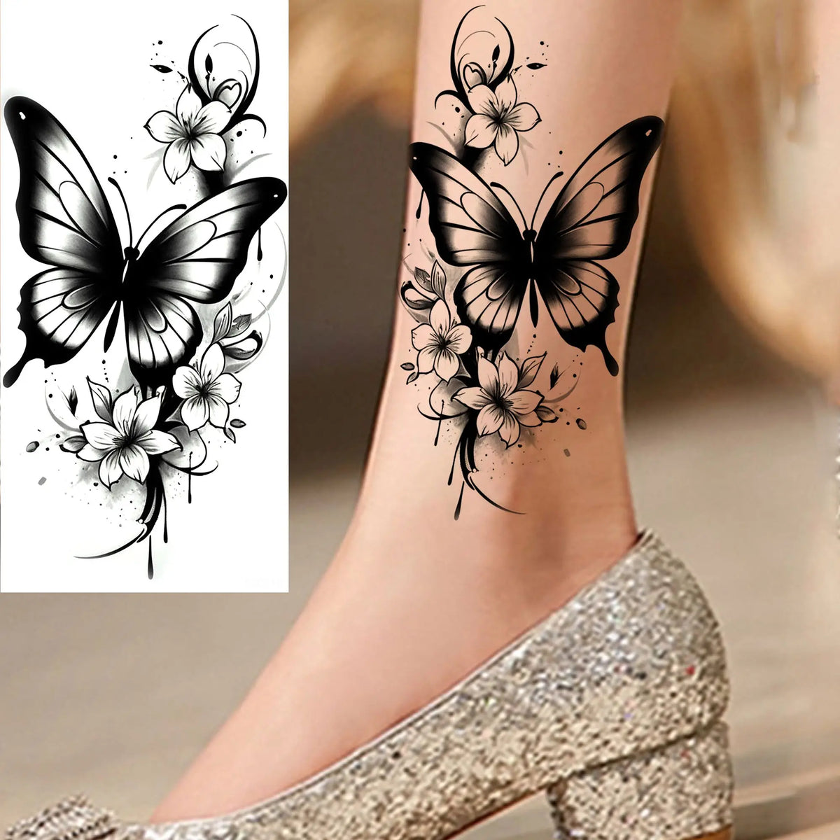1 Sheet Watercolor Rose Butterfly Temporary Tattoos For Women Realistic Fake Tattoos Waterproof Body Art Tatoo Sticker Last Long